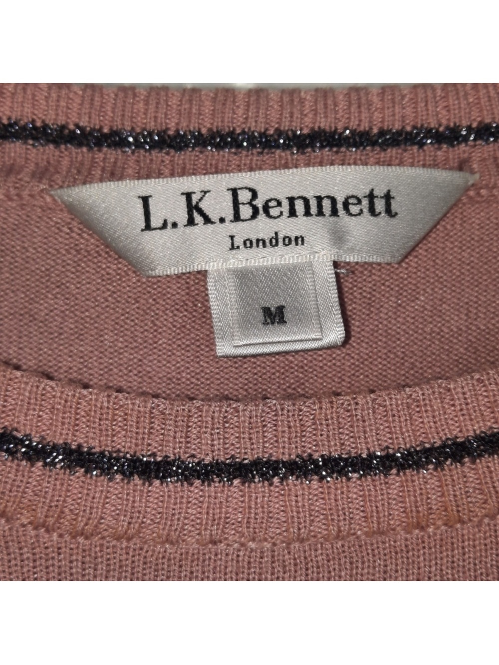 LK Bennett Dusty Pink Ruffle-Sleeve Knit Top with Contrast Trim - Picture 4 of 13